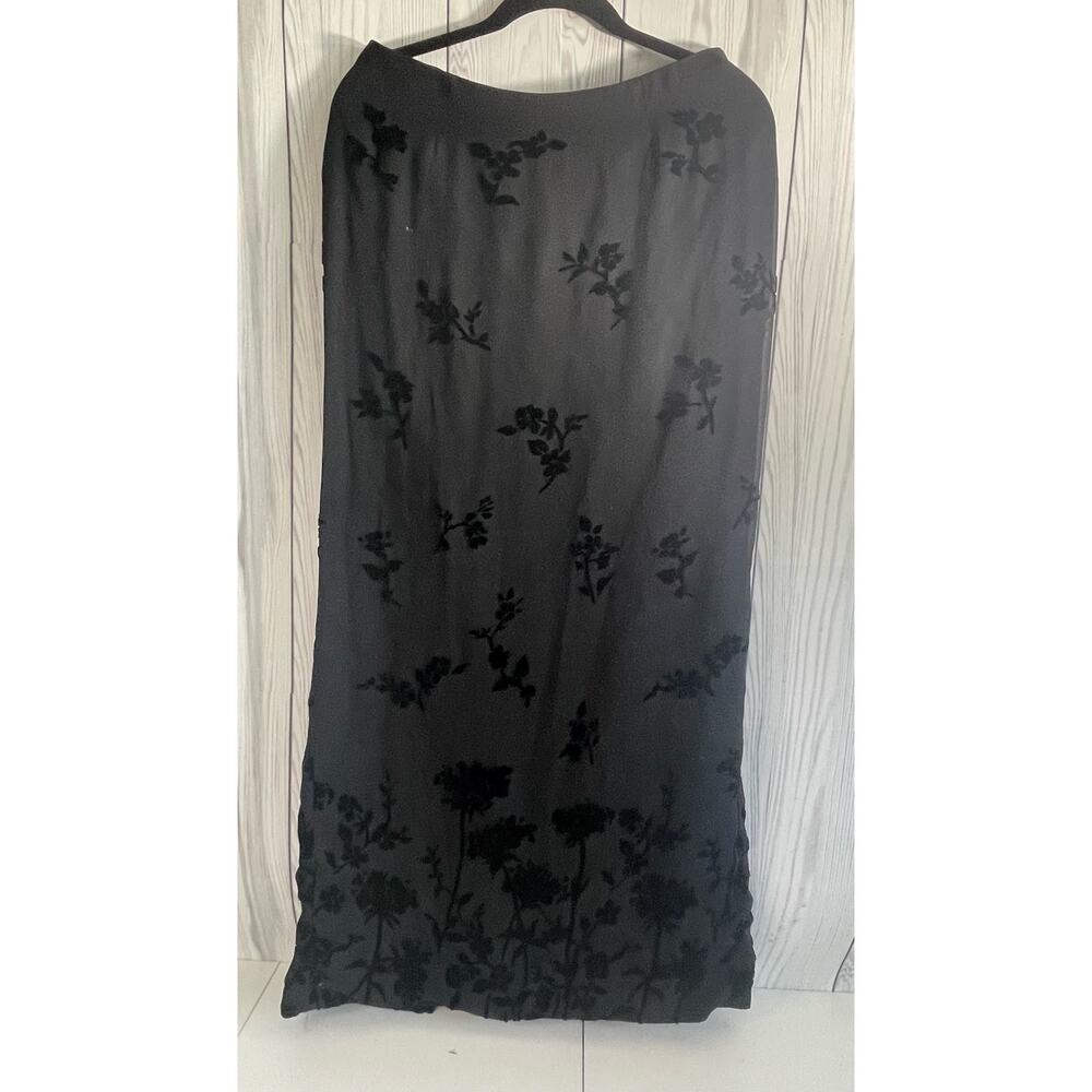Vintage USA Made Laura Ashley Velvet Flowers Long Black Skirt Size 10